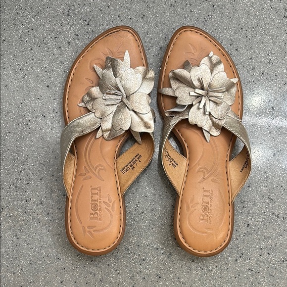 Born Shoes - Born Tan Sandals with Silver Floral Accents
